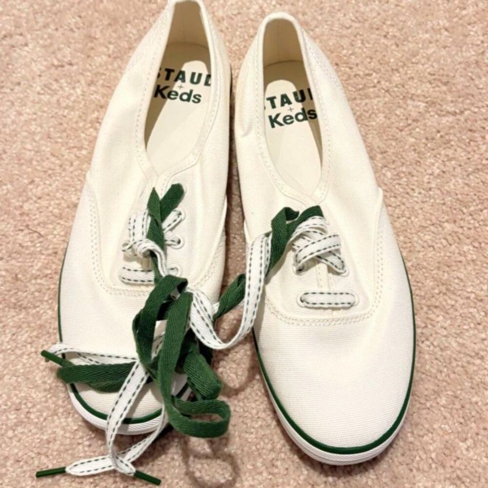 Keds x STAUD Champion Canvas Sneakers White Green Piping Size 5.5 New